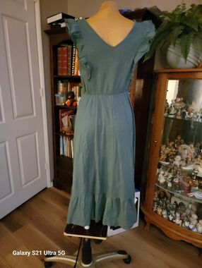 Sleeveless Ruffle Maxi Dress in Slate Green